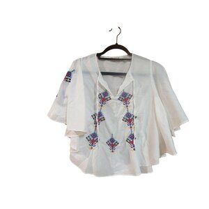 B.E.T.Y.K White Boho Butterfly Style Sheer Embroidered Top With Flowing Sleeves
